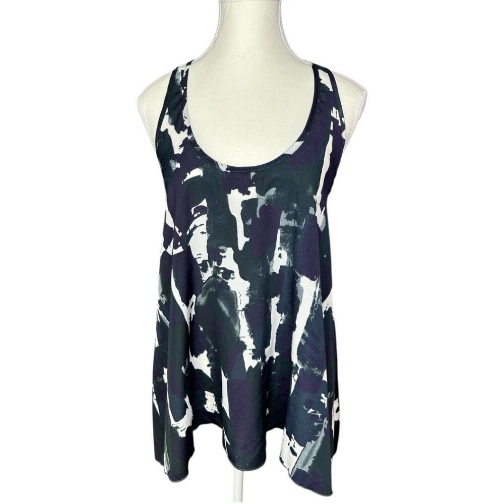 Eight Sixty Women's Abstract Brushstroke Tank Top Navy Black White Medium